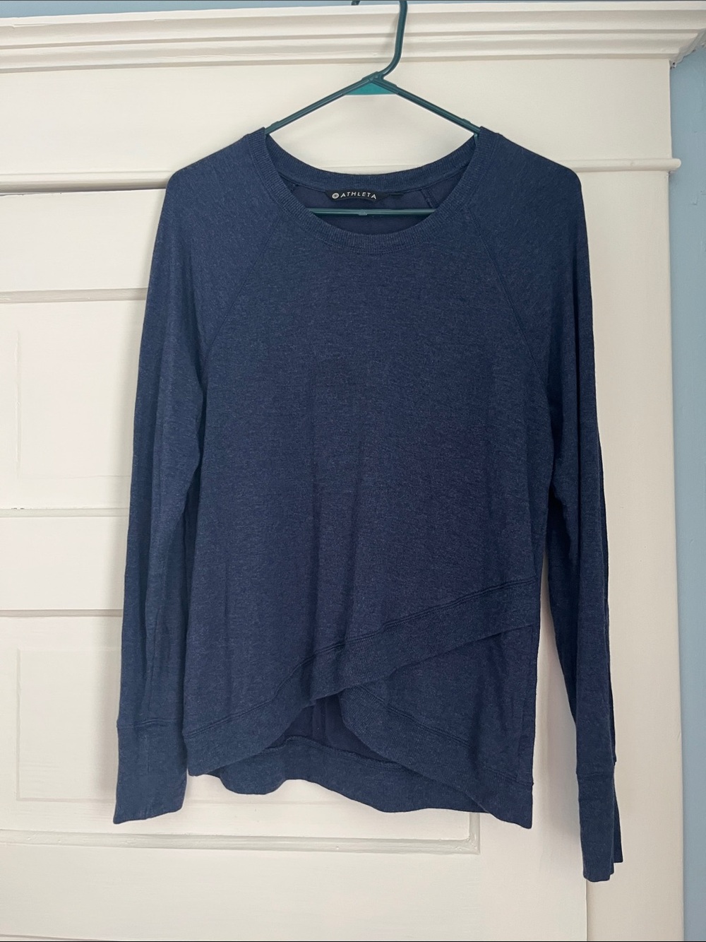 Athleta Navy Cross-Hem Long-Sleeve Pullover